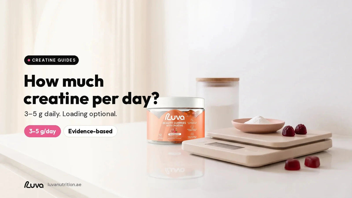 How much creatine per day: scale and LUVA creatine gummies