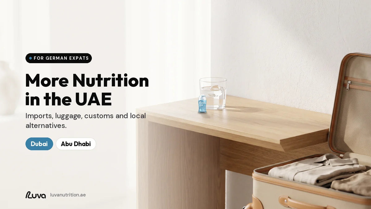 ZERUP by LUVA First Heaven bottle on a console with a suitcase for German expats in the UAE