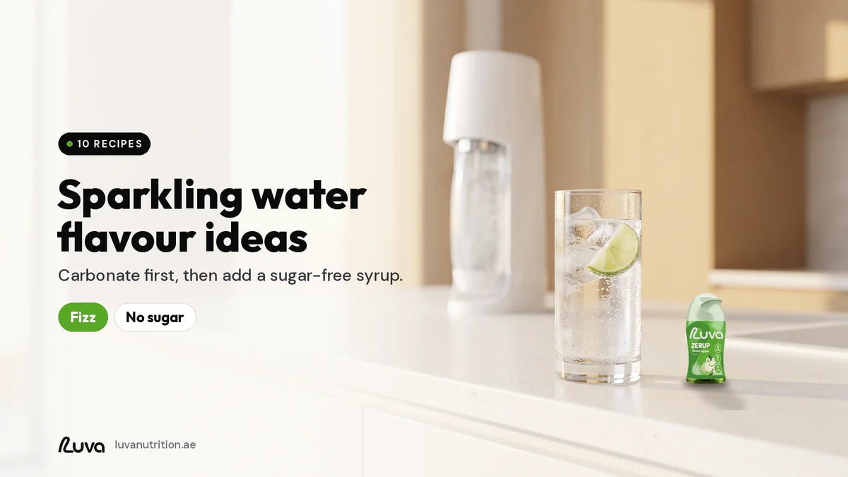 Sparkling water with lime and a ZERUP by LUVA Green Apple bottle